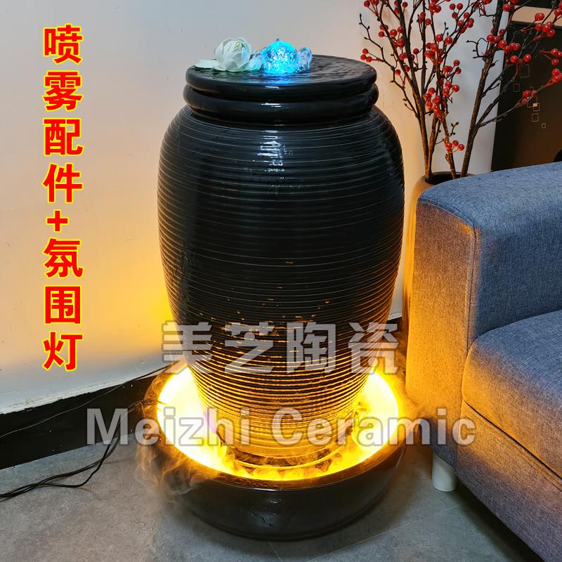 庭院水池喷泉摆件叠水坛水景陶罐组合自循环流水大花瓶陶瓷加湿器