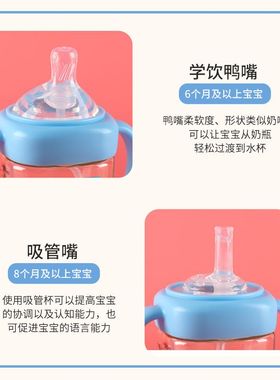 宝宝喝水杯牛奶瓶1岁半一到3岁方形宽口防胀气耐摔防漏吸管杯喝奶