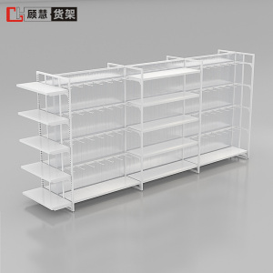 优品货架中岛柜挂钩层板饰品货柜黑白中岛架挂摆超市货架铁木结合
