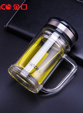 金口双层玻璃杯大容量水杯男女创意透明带盖便携过滤茶杯车载杯子