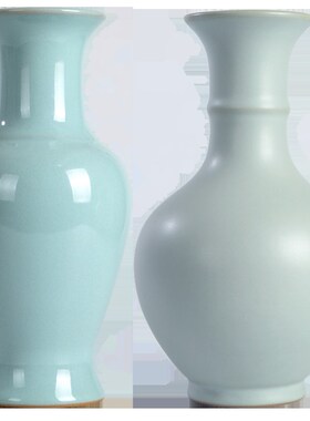 仿古汝窑陶瓷花瓷器摆件蓝色简约中式级感轻奢客厅插花大口径