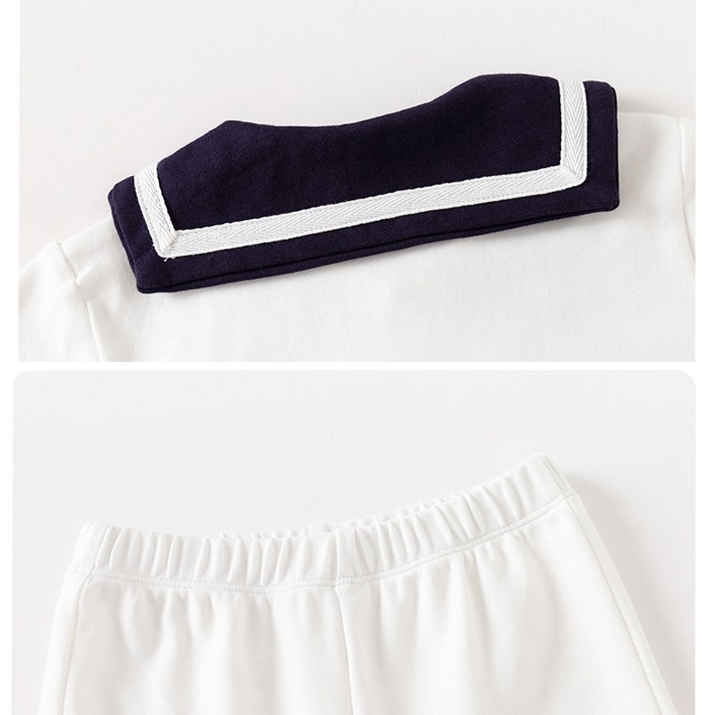 男孩海军风两件套春秋季宝宝学院风套装蓝白色水手服装儿童外出服