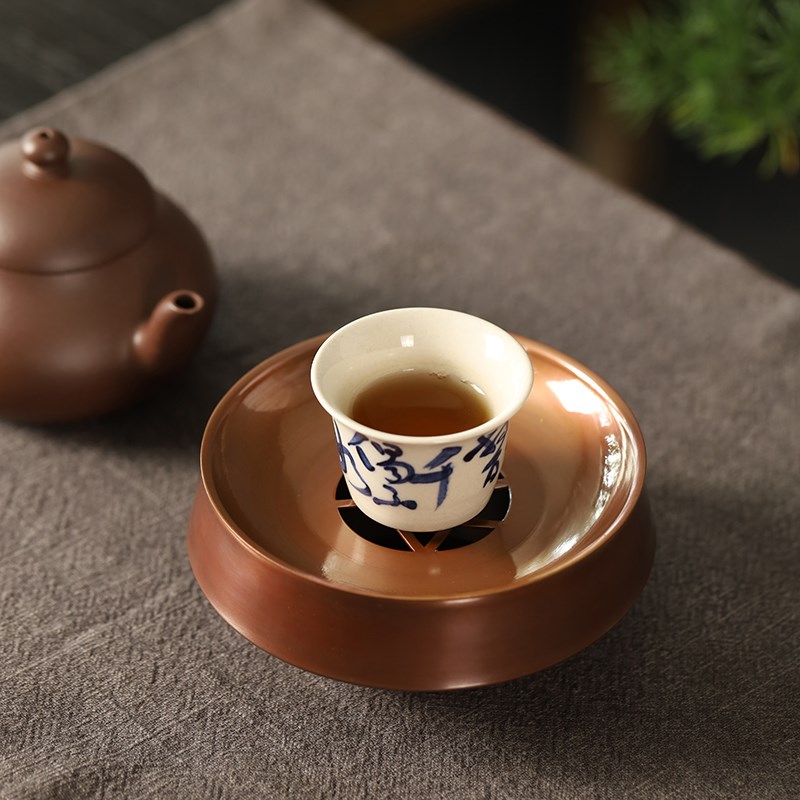 手工紫铜建水茶洗带盖茶渣缸日式家用水盂壶承功夫茶具零配件茶桶