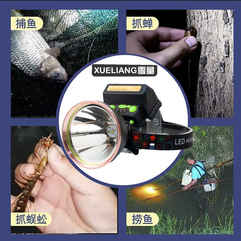 雪量头灯大光斑大功率持久续航锂电强光夜钓户外高亮度顶戴式激光