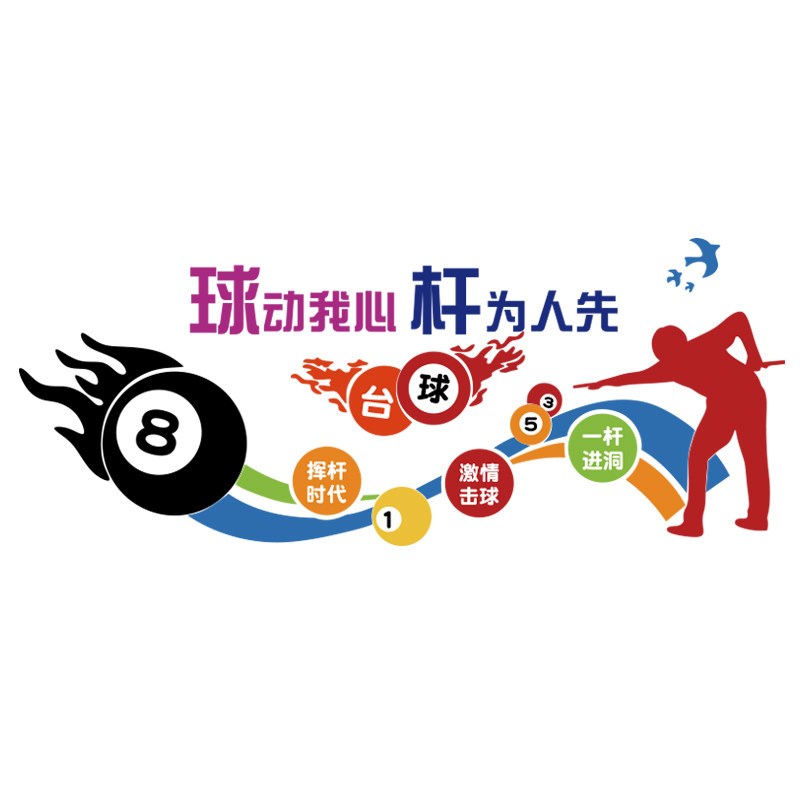台球室厅墙面装饰品桌游俱乐部比赛广告海报贴纸画背景创意