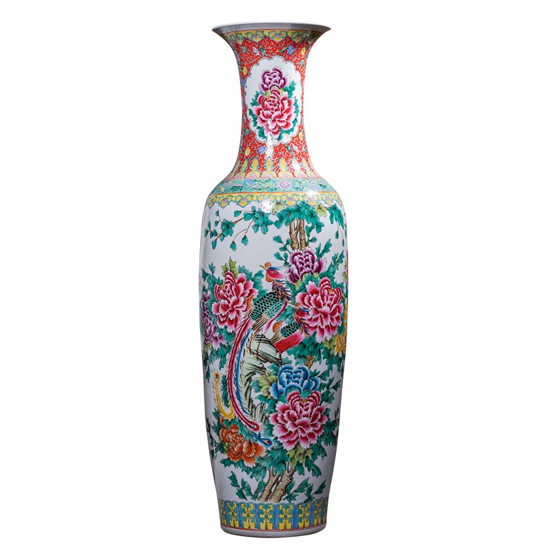 景德镇陶瓷落地大花瓶手绘粉彩瓷器客厅插花装饰摆件高档大号特大