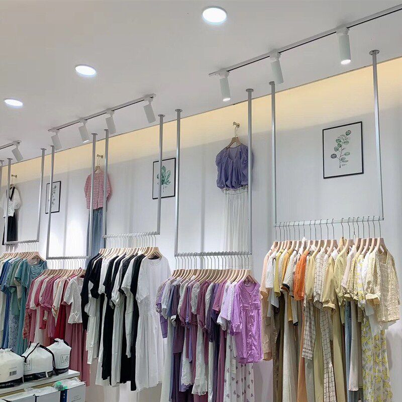 银色服装吊架女装店吊顶悬挂衣架影楼专用礼服货架墙上婚纱陈列架