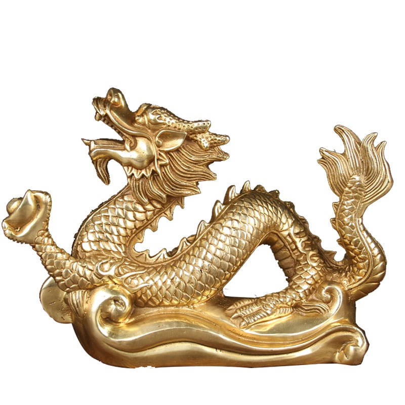 铜财福对龙摆件一对 铜龙摆件 铜汉龙摆件