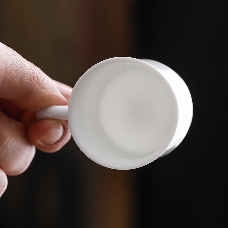 陶瓷功夫茶杯带把家用办公室喝茶杯子小号简约茶具薄胚白瓷小茶杯