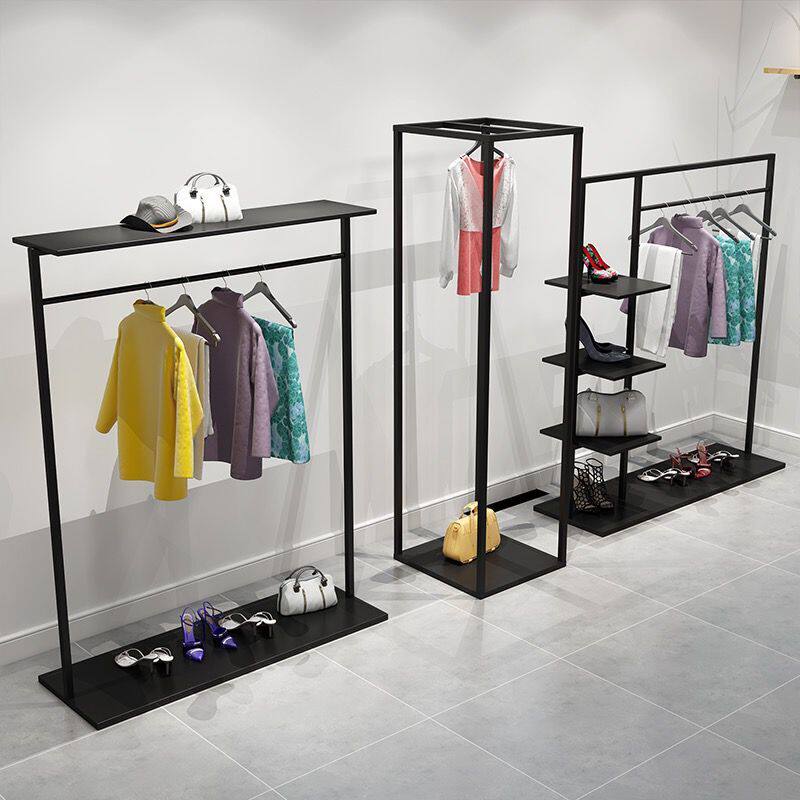 服装店展示架落地式双层中岛挂衣服架子女装店陈列高柜鞋货架组合