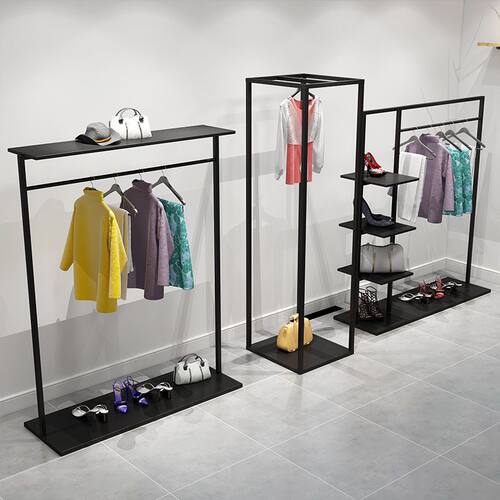 服装店展示架落地式双层中岛挂衣服架子女装店陈列高柜鞋货架组合