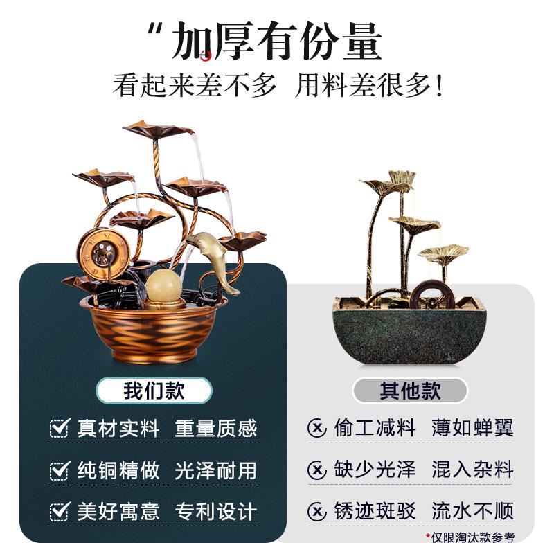 招财纯铜荷叶循环水家居办公室客厅桌面喷泉流水摆件创意乔迁礼品