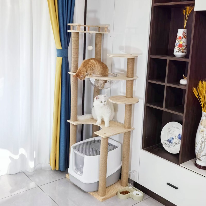 全实木松木猫爬架木柱大型不占地可放猫砂盆柜树跳台一体多层别墅