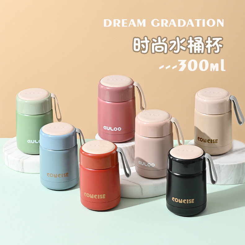 in风简约保温杯女手提不锈钢焖烧杯礼品杯可爱学生水杯