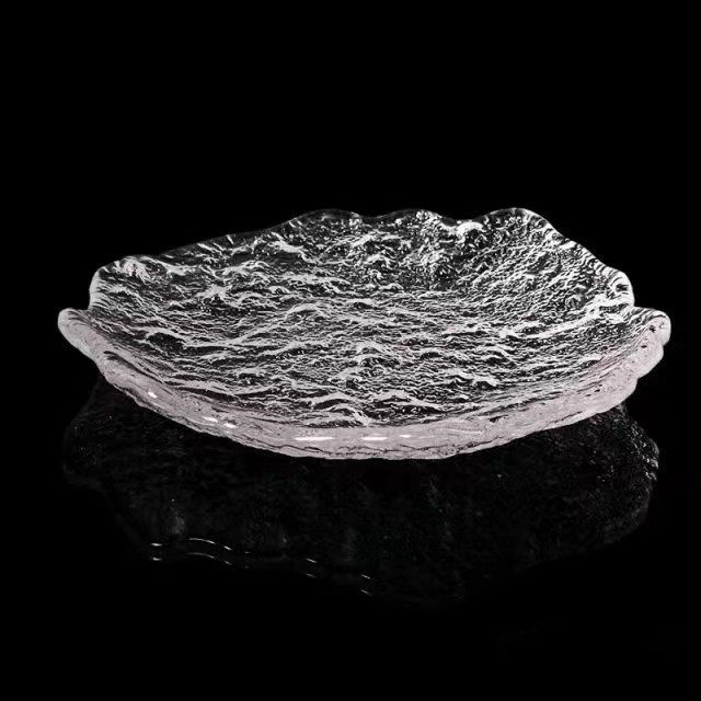 日式手工玻璃碟子冰露盘用锤纹壶干果水果盘渐变餐具托盘
