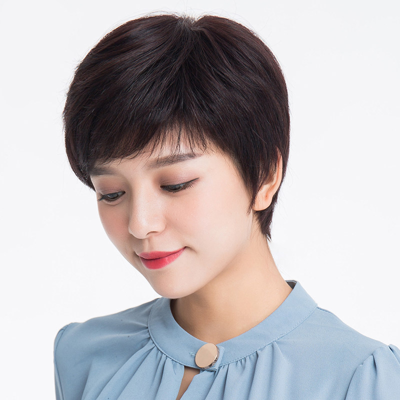 假发女短发中老年女士妈妈真发全真发人发自然轻薄透气造型全头套