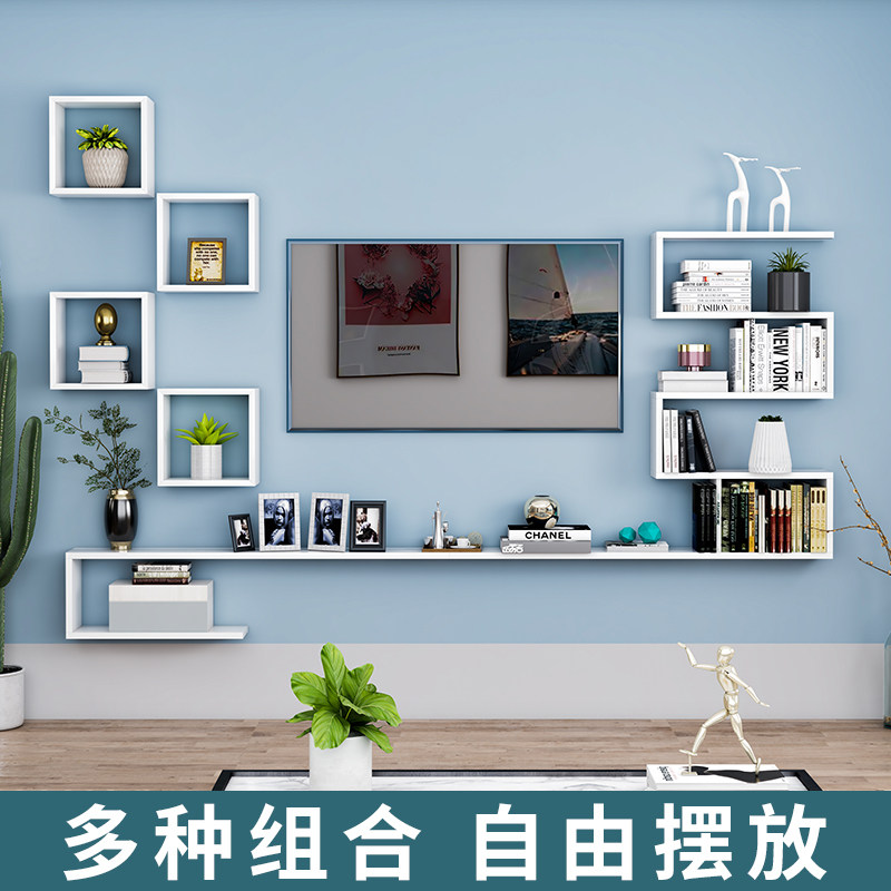 电视柜背景墙装饰架子客厅创意墙上置物架卧室简约壁挂实木吊柜
