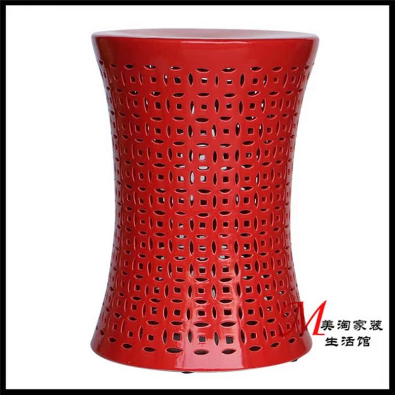 镂空陶瓷鼓凳新中式陶瓷凳创意鼓凳室内摆设陶艺坐凳鼓墩绣凳摆件