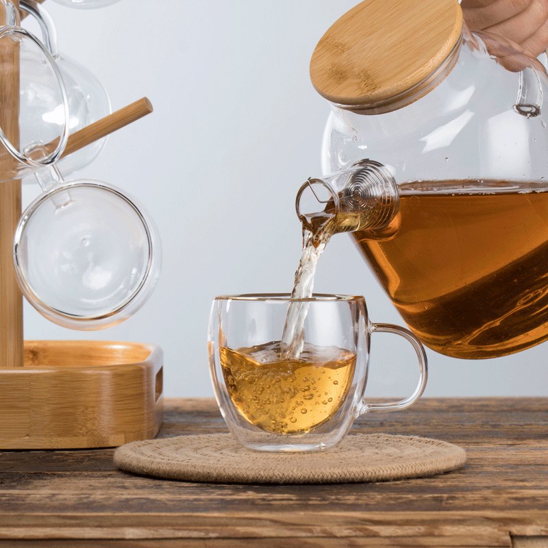 双层玻璃小茶杯家用花茶泡茶壶套装透明功夫小茶杯大号带把煮茶壶