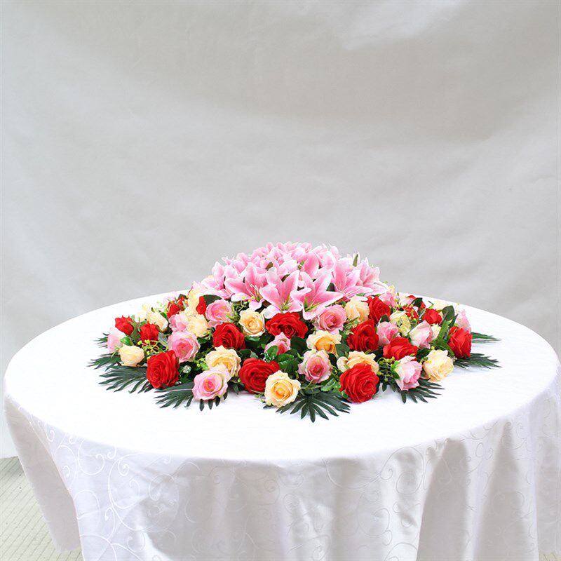 酒店餐桌花玻璃转盘中间装饰花饭店桌面摆花电动圆桌圆形假花摆件