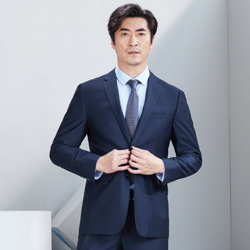 红都西装套装男士青年商务职业装结婚伴郎服蓝黑色上班正装西服男