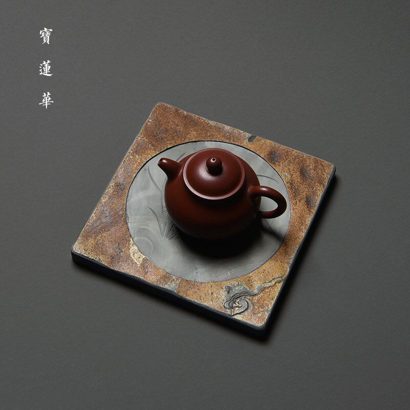 手工雕刻天然歙砚原石壶承盘 干泡茶盘养壶托石茶台茶托 砚台石托
