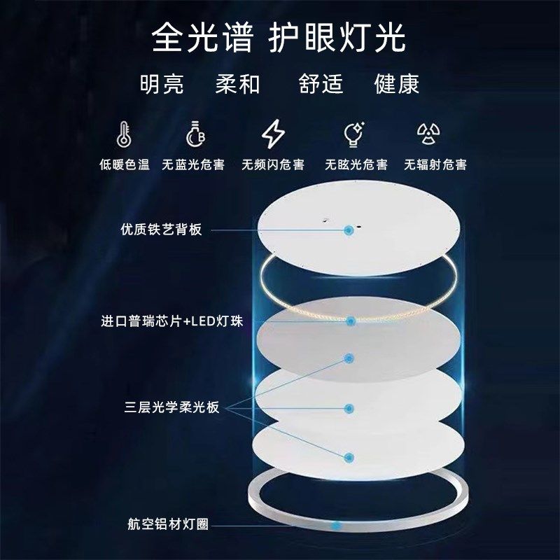 全光谱智能护眼客厅吸顶灯LED普瑞芯片书房学习卧室铝材全屋灯具