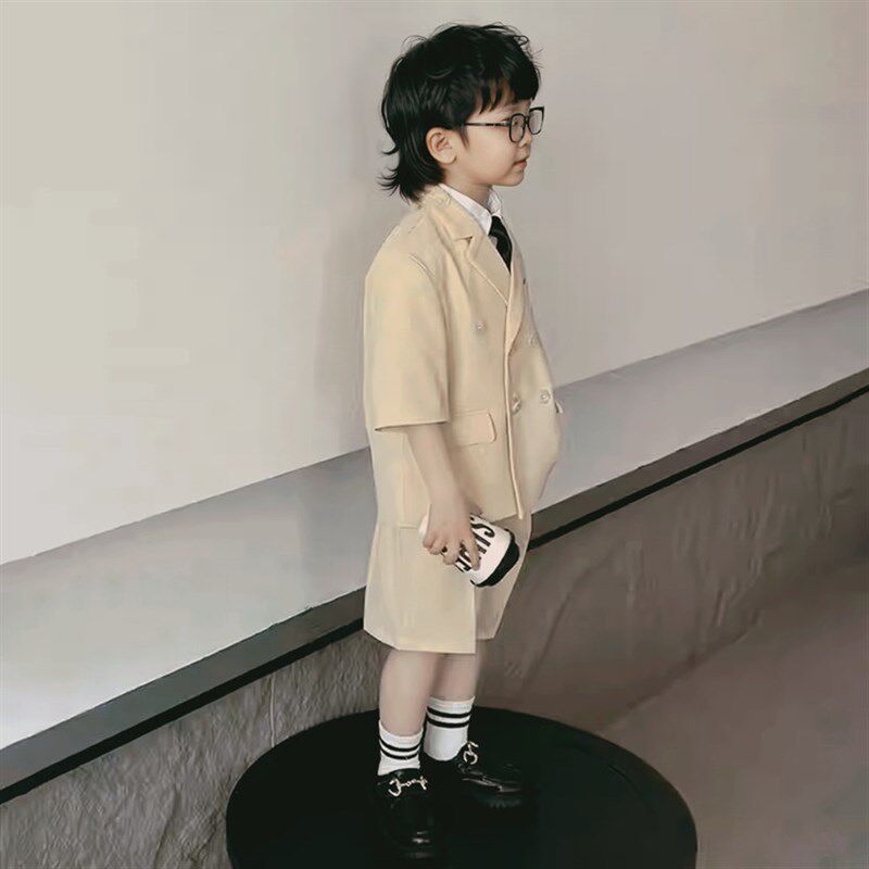 主持人礼服男童夏季儿童西装套装幼儿园毕业照六一演出服花童