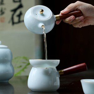 聚宋青瓷功夫茶具粉青套组茶具侧把式公道杯泡茶茶道茶壶茶杯日式
