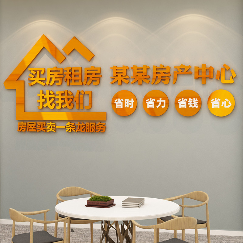 服务房地产屋中介前台广告墙贴纸logo玻璃门励志标语文化公司背景