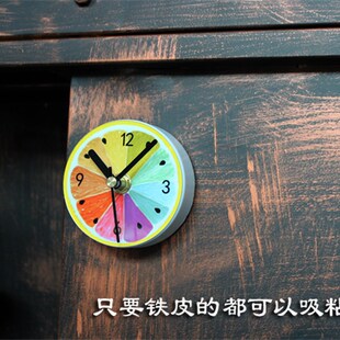 全新升级创意田园装饰磁贴钟表挂钟厨房磁性吸铁石冰箱贴静音时钟