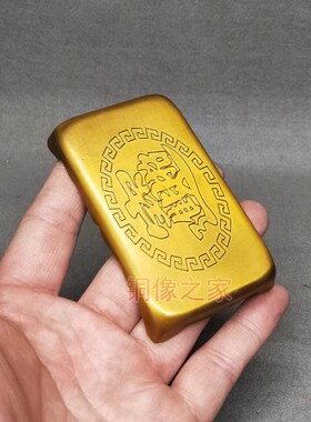 包邮新款 黄铜做旧长方型招财进宝底座桌面工艺品摆件