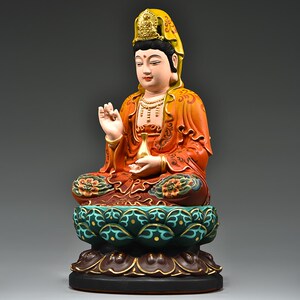 花梨实木雕刻观音菩萨佛像家用摆件彩绘坐莲观世音装饰摆设工艺品
