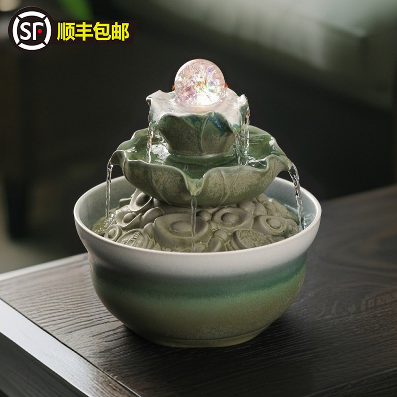 八方来财风水轮水晶球转珠陶瓷招财流水摆件循环水小喷泉开业礼品