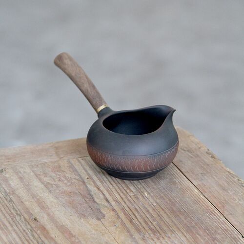 建水紫陶公道杯曾宪锋跳刀陶瓷功夫茶具木柄侧把公道杯匀杯分茶器