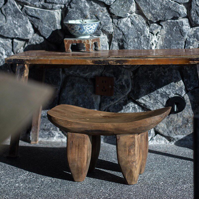 侘寂风实木矮凳中古板凳换鞋凳复古凳子做旧牛奶凳拍照装饰道具