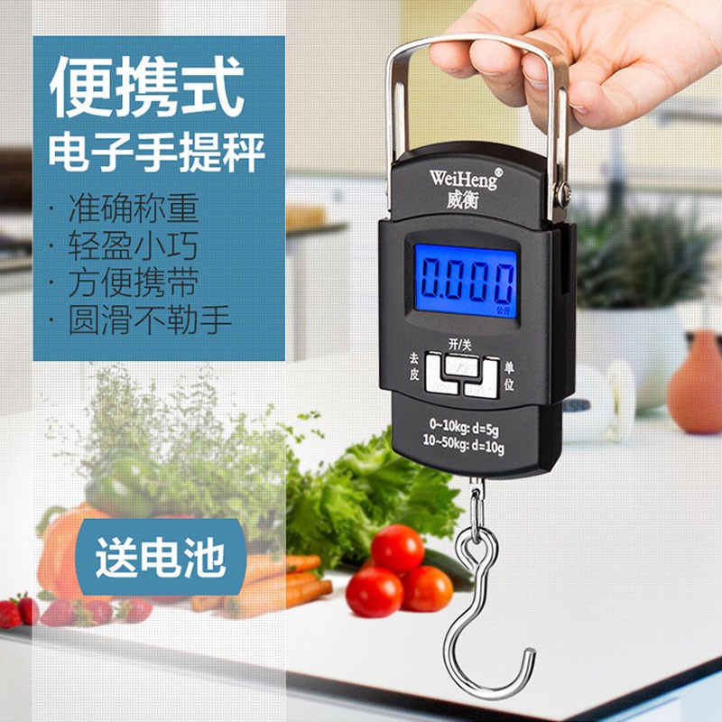 威衡手提电子秤50公斤便携式高精度小型秤称迷你弹簧秤行李快递称