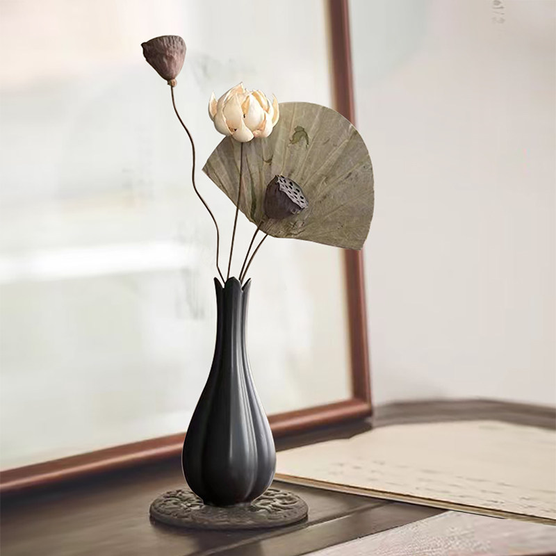 新中式水仙瓶宋代禅意干花插花景德镇陶瓷花瓶客厅装饰品古风摆件