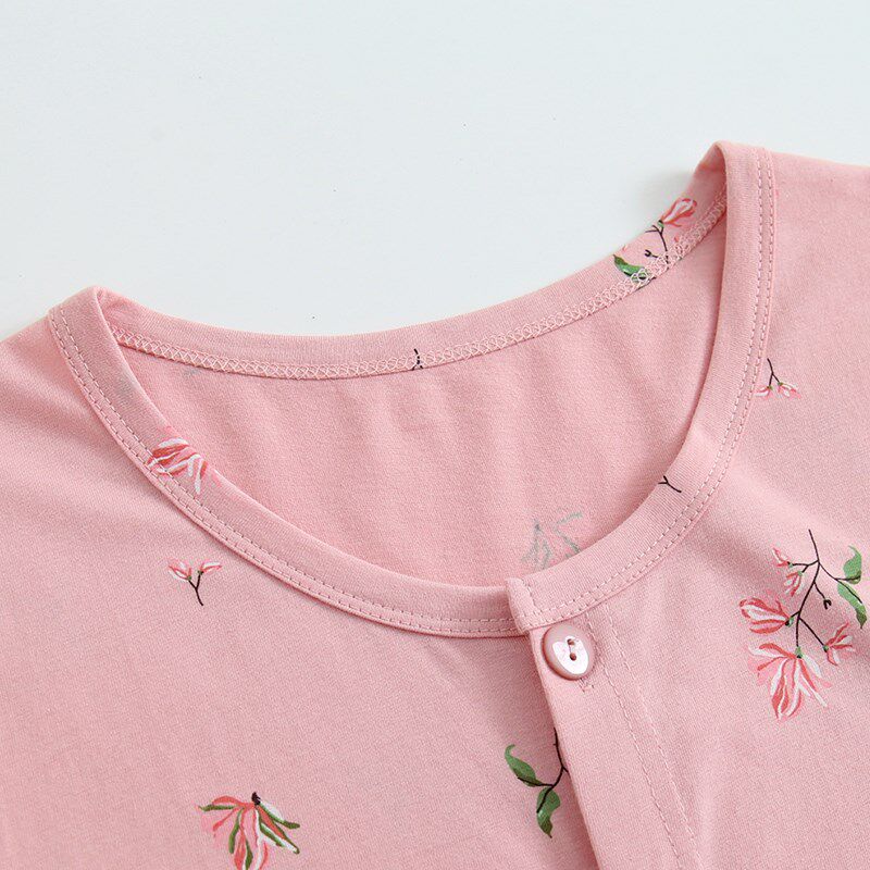 女纯棉短袖睡衣套装中老年人全棉家居服对襟妈妈夏季薄款宽松汗衫