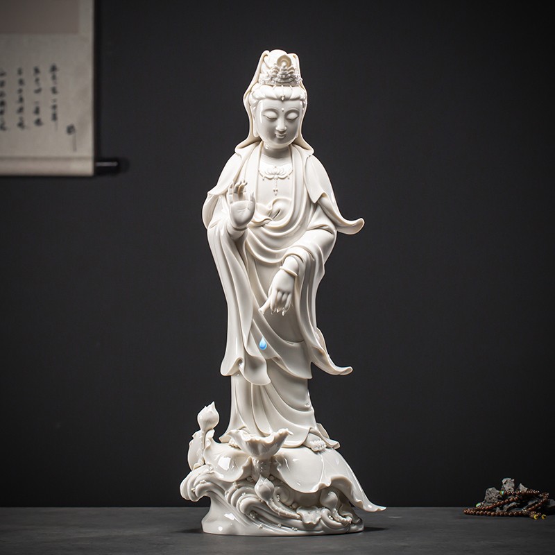 久造中式禅意白瓷滴水观音菩萨摆件家居客厅陶瓷大号佛像站像摆设