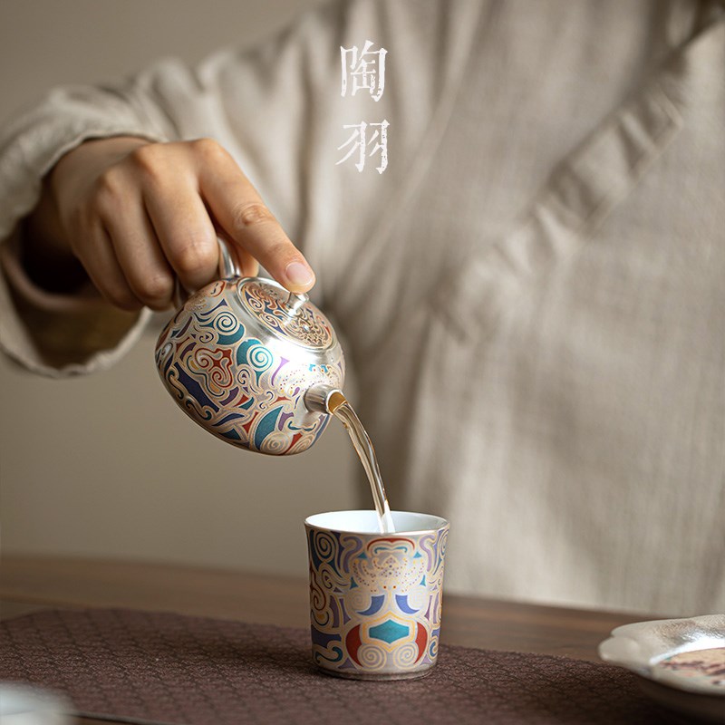 金银错鎏银敦煌陶瓷壶小套装复古泡茶壶茶杯高端功夫茶具元旦送礼