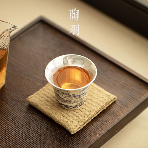 鎏银山居图主人杯家用功夫茶具茶杯高档个人专用品茗杯单杯茶碗
