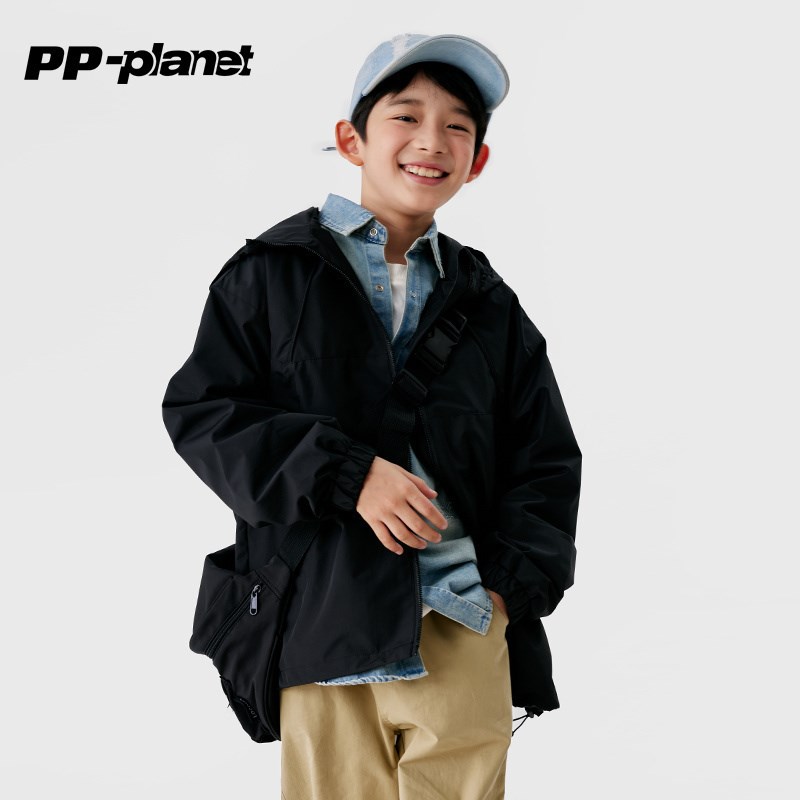 PP星球男童新户外休闲工装外套中大童上衣儿童秋款连帽夹克衫