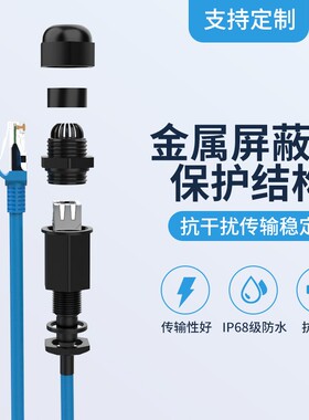 网络直通头防雨超五RJ45网线防水接头室外监控延长器连接器T568B