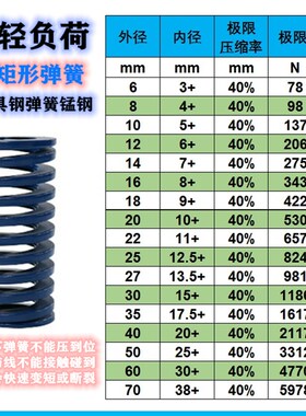 12TL蓝色弹簧日标矩形模具弹簧*15 20 25 30 35 40 50 60 70 80