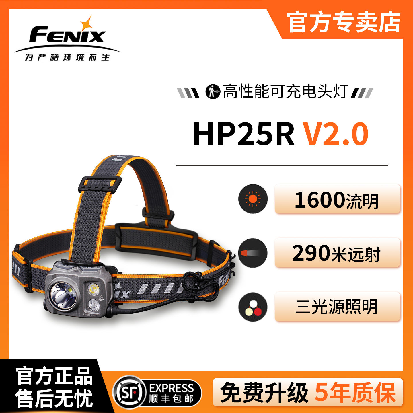 Fenix菲尼克斯HP25R V2.0户外头灯长续航聚泛强光充电工业作业灯