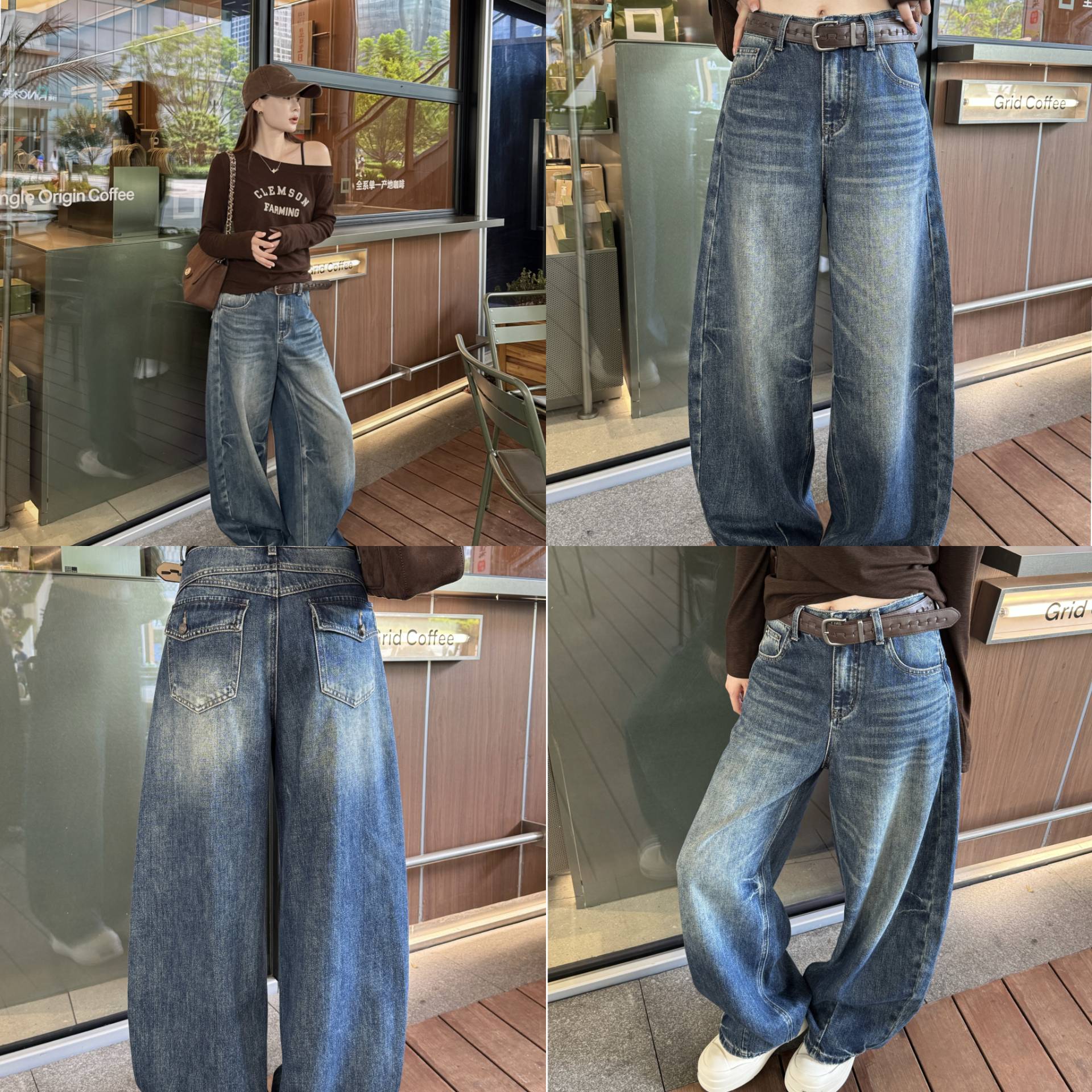 郭幂幂 FW 重塑腿型|复古猫须纹阔腿显瘦百搭弯刀牛仔裤女秋季新