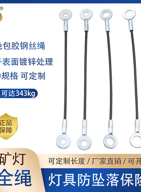 黑色胶鱼眼端子连接组合件不锈钢安全绳工矿灯保险绳钢丝加工端子