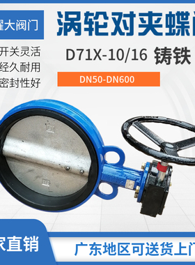 D371X-10/16涡轮对夹蝶阀铸铁手动碟阀10寸12寸DN200 250 300 400