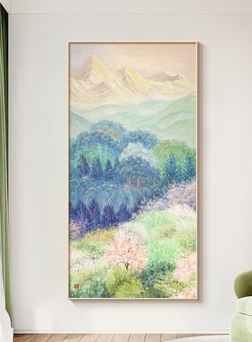 《绘梦春山》纯手绘油画日式原木风玄关装饰画入户U正对墙风景挂